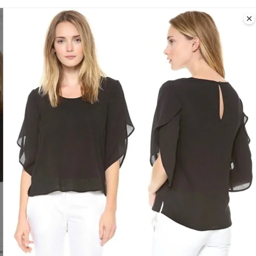 Diane Von Furstenberg Nancy Tulip Sleeve Silk Top, Black